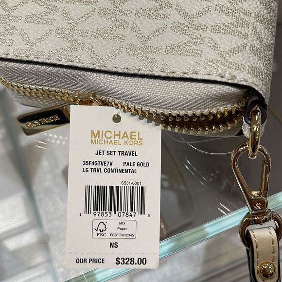 Michael Kors Jet Set Travel Large Signature Logo and Metallic Continental Wallet - Picture 11 of 16